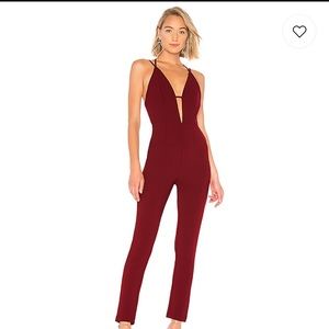 By the way. Leah Strappy Plunge Jumpsuit in Wine